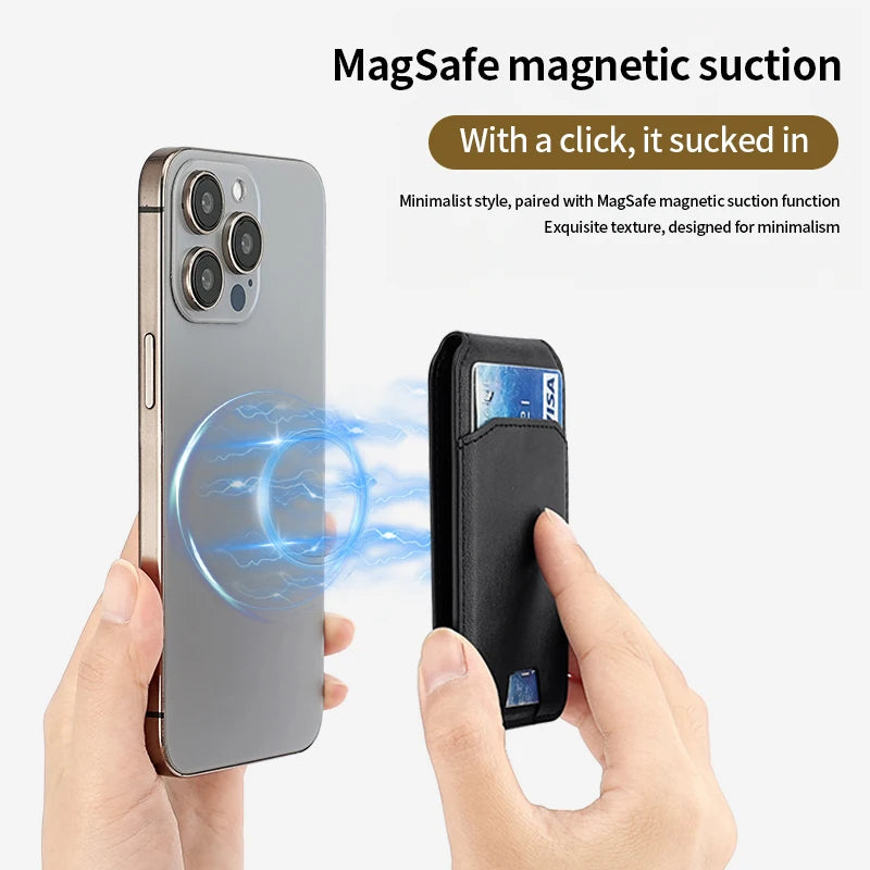 MagVault Slim Leather Card Wallet — MagSafe Magnetic iPhone Cardholder