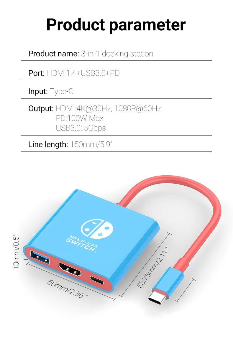 HubX 3-in-1 USB-C Hub — 4K HDMI, 100W PD Charging + USB 3.0 for MacBook, iPad & Switch