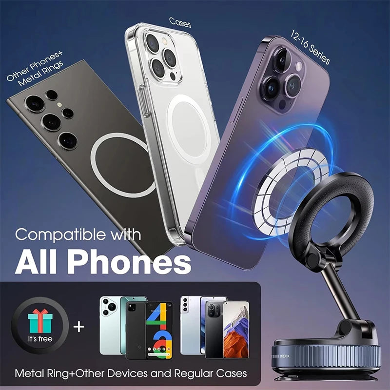 MagGrip Flex 360° Universal Magnetic Phone Mount — Vacuum Suction for Car, Desk & Bathroom