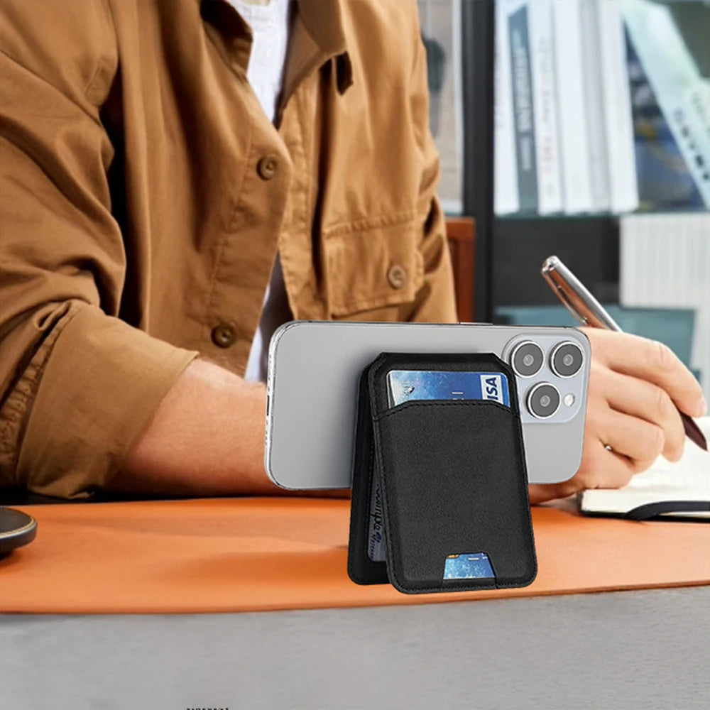 MagVault Slim Leather Card Wallet — MagSafe Magnetic iPhone Cardholder