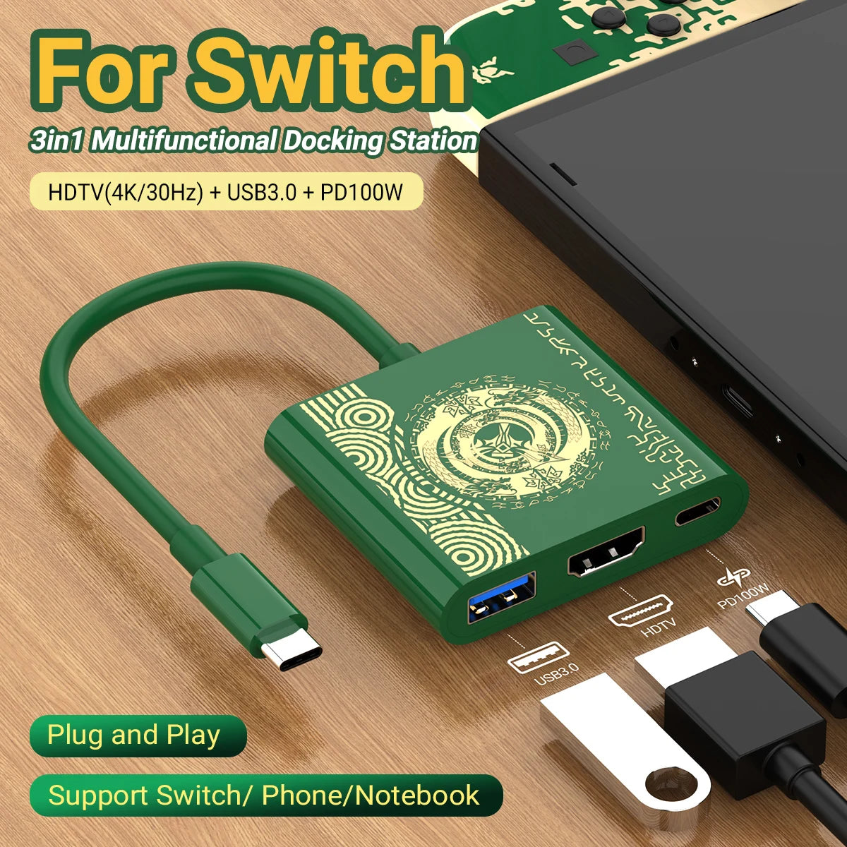 HubX 3-in-1 USB-C Hub — 4K HDMI, 100W PD Charging + USB 3.0 for MacBook, iPad & Switch