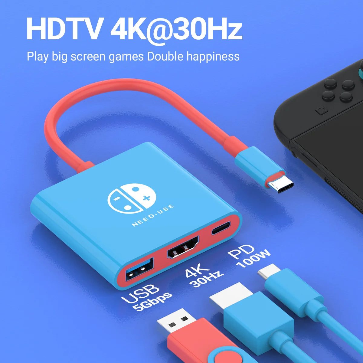 HubX 3-in-1 USB-C Hub — 4K HDMI, 100W PD Charging + USB 3.0 for MacBook, iPad & Switch