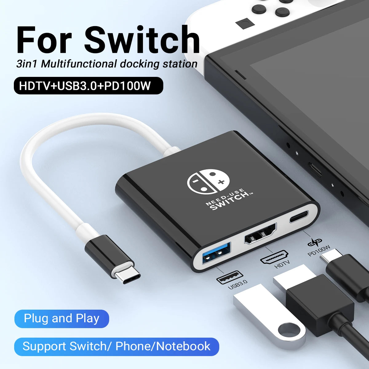 HubX 3-in-1 USB-C Hub — 4K HDMI, 100W PD Charging + USB 3.0 for MacBook, iPad & Switch