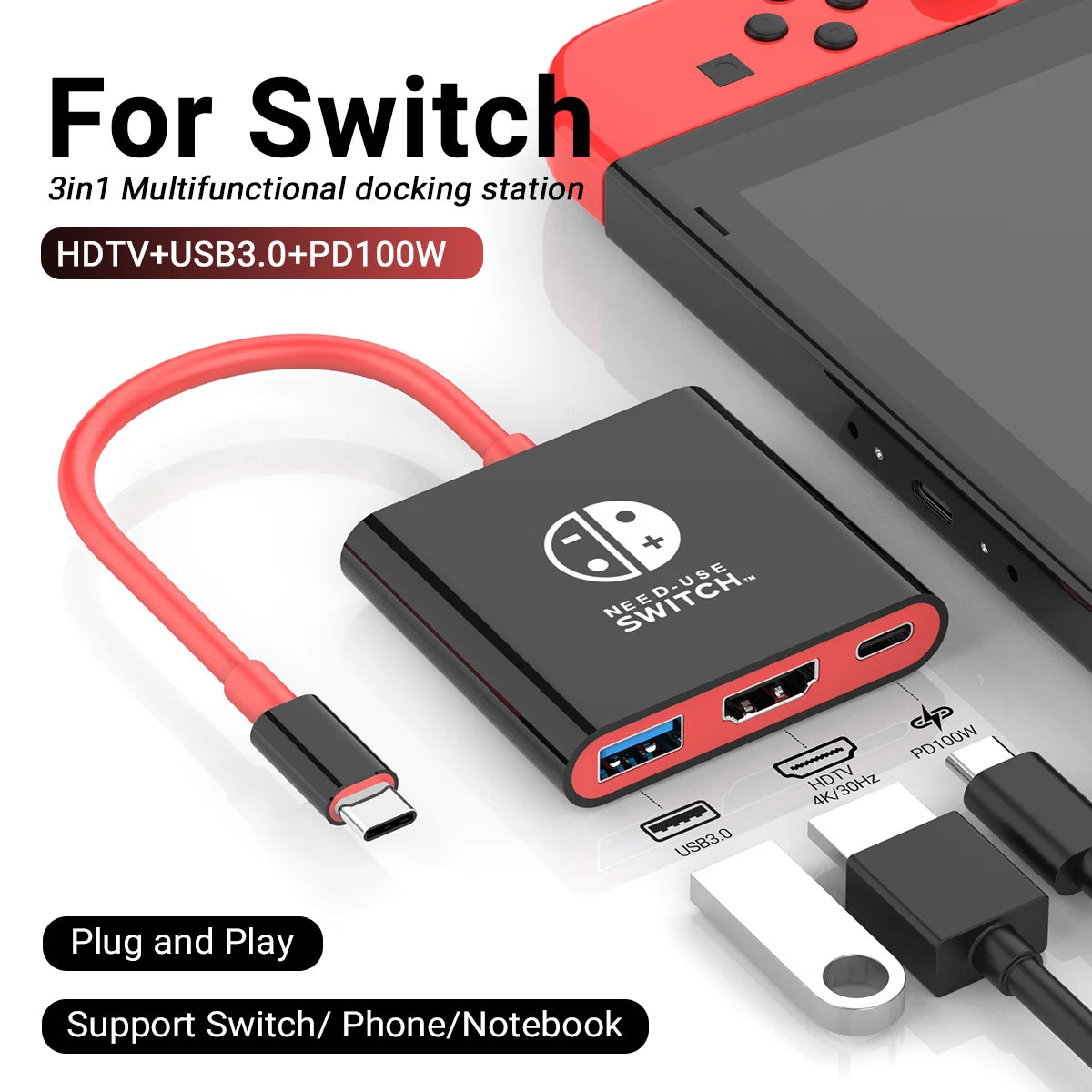 HubX 3-in-1 USB-C Hub — 4K HDMI, 100W PD Charging + USB 3.0 for MacBook, iPad & Switch