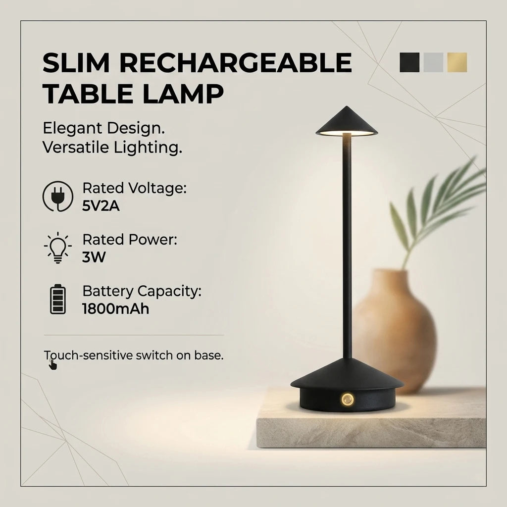 LumiDesk Rechargeable LED Desk Lamp — Touch Dimmer, 3 Color Temps, Cordless
